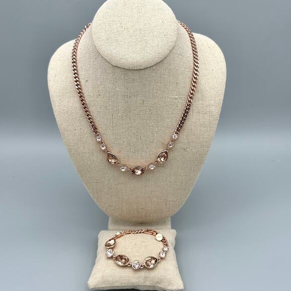 Givenchy Rose Gold Crystal Necklace Bracelet Set Champagne Clear Quiet Luxury - Picture 2 of 9